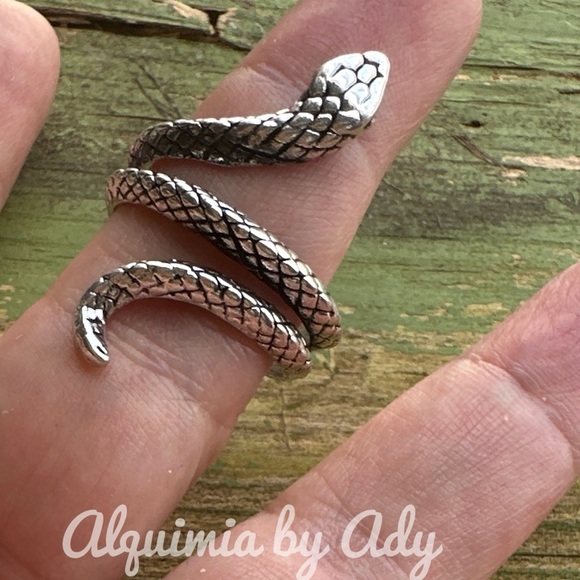 Silver chunky maxi full finger big snake ring - Picture 2 of 4